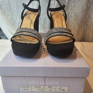 TOP Moda Special Occasion Black Heels with Silver Accents